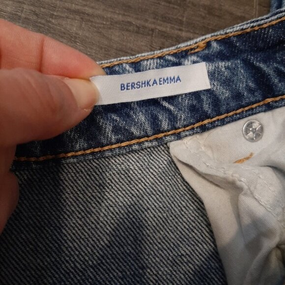 Bershka Emma Distressed Stonewash Jeans High Rise Slim Straight Ankle Denim - Picture 13 of 14